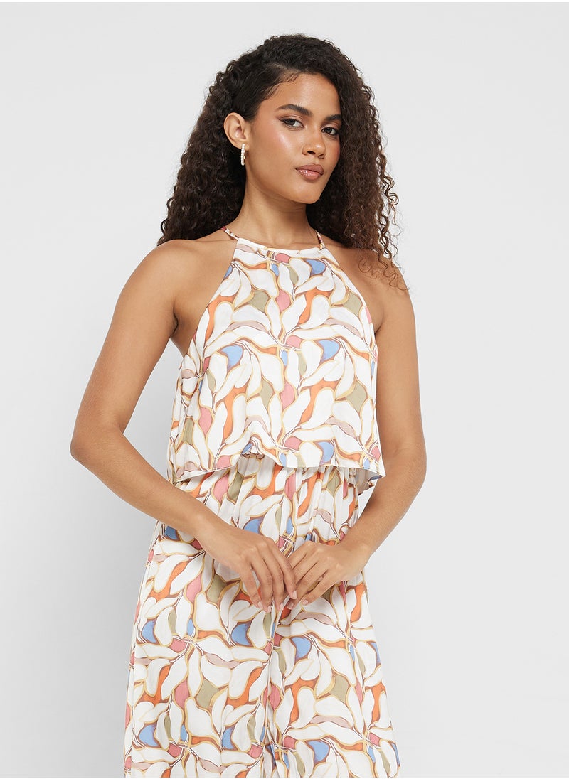 Little Mistress Leaf Print Overlay Jumpsuit  - Image 3
