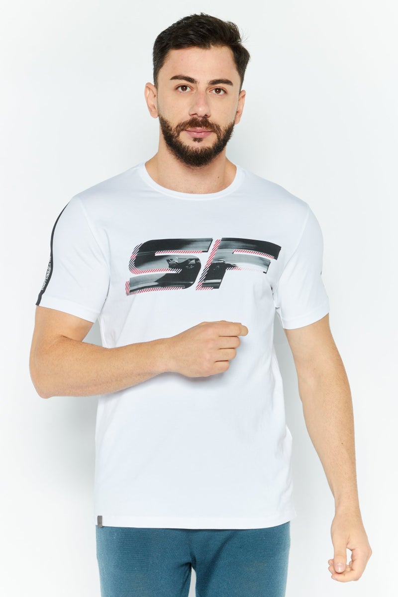 Scuderia Ferrari Men Slim Fit Short Sleeve Outdoor T-Shirt, White Combo - Image 1