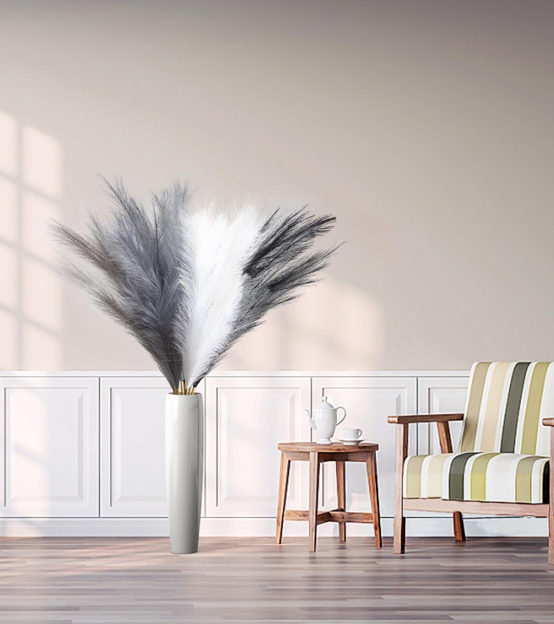 SeptCat 8 Pcs 45" Pampas Grass Tall Faux Dried Decor, Fluffy Fake Long Pompas Artificial Black White Grey Gray Pompous Stems Bouquet Flower Arrangement Vase Filler for Boho Home Wedding Decoration - Image 4