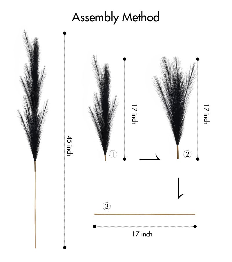 SeptCat 8 Pcs 45" Pampas Grass Tall Faux Dried Decor, Fluffy Fake Long Pompas Artificial Black White Grey Gray Pompous Stems Bouquet Flower Arrangement Vase Filler for Boho Home Wedding Decoration - Image 3