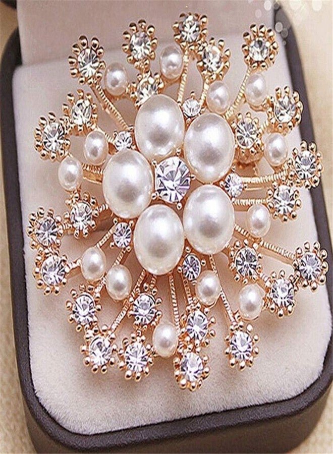 WICHARSH Elegant Pearl & Crystal Flower Brooch Pin for Women | Luxury Rhinestone Wedding Brooch for Saree, Dress, Shawl, Scarf, Party & Engagement Jewelry. - Image 4