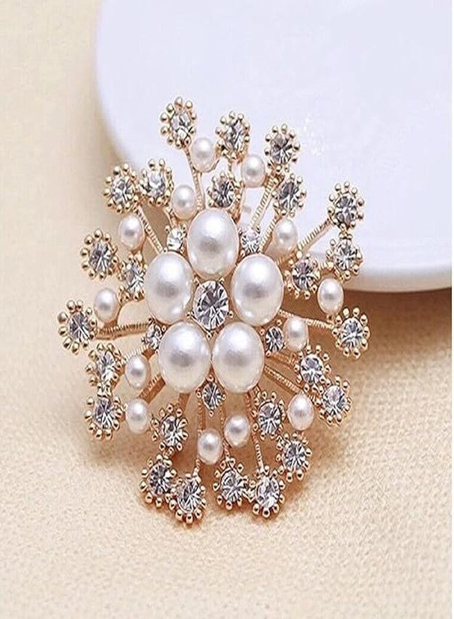WICHARSH Elegant Pearl & Crystal Flower Brooch Pin for Women | Luxury Rhinestone Wedding Brooch for Saree, Dress, Shawl, Scarf, Party & Engagement Jewelry. - Image 1