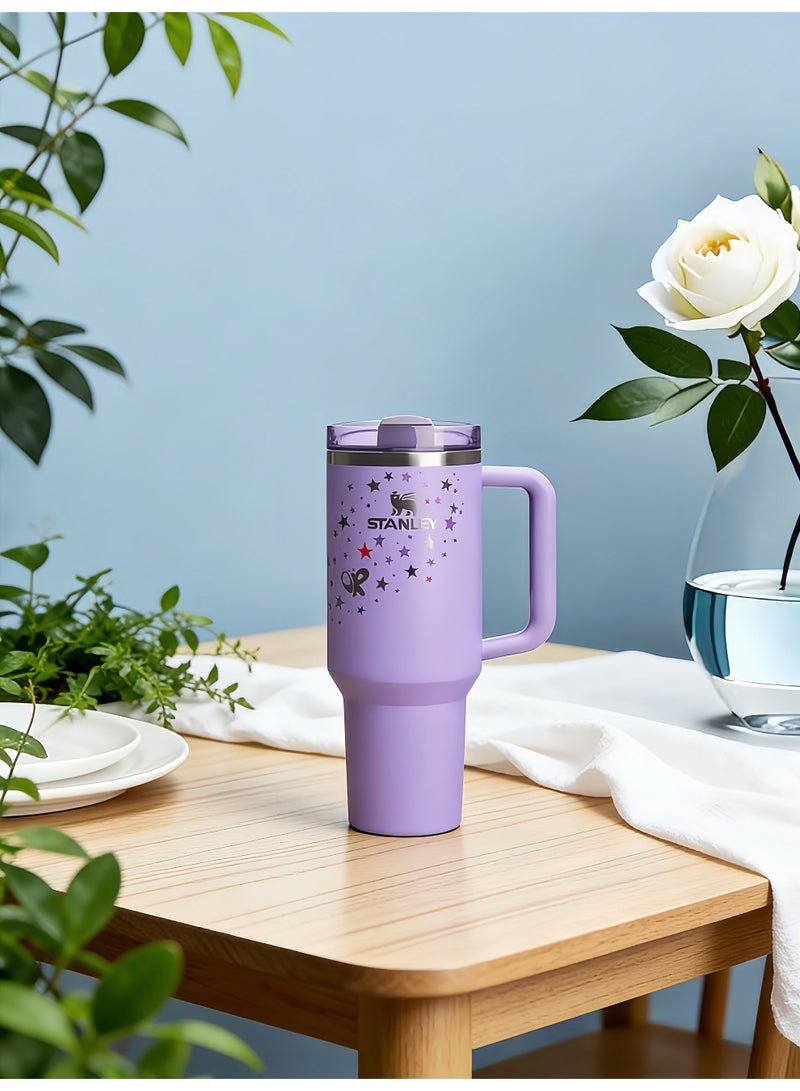 Stanley Stainless Steel Vacuum Insulated Tumbler with Lid and Straw for Water, Iced Tea or Coffee, Smoothie and More, 40Ounce Stainless Steel,Purple With Star - Image 3