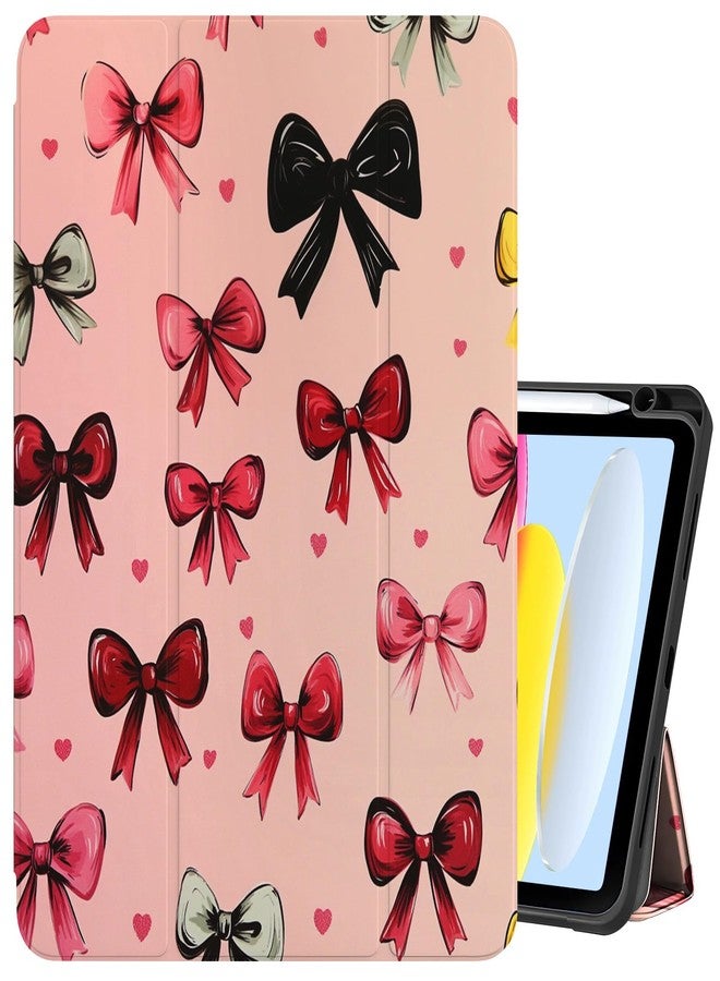 Cabreche Compatible with iPad (A16) 11th Generation 11 Inch 2025,10th Generation Case 2022,iPad 10.9 Inch Case Pencil Holder Soft Back Auto Sleep/Wake Cover Women Girls Cute-Pink Bowknot - Image 1