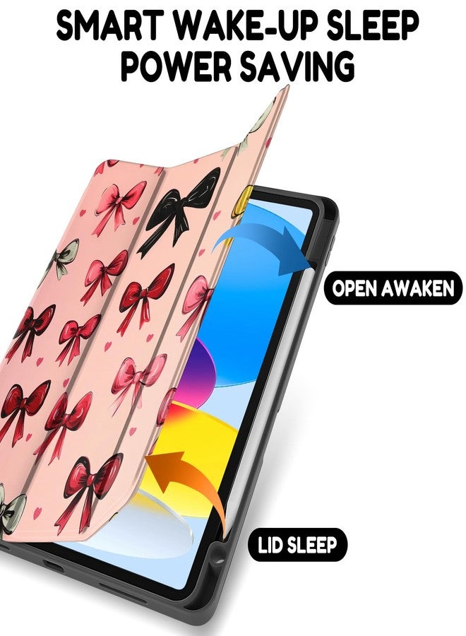 Cabreche Compatible with iPad (A16) 11th Generation 11 Inch 2025,10th Generation Case 2022,iPad 10.9 Inch Case Pencil Holder Soft Back Auto Sleep/Wake Cover Women Girls Cute-Pink Bowknot - Image 3