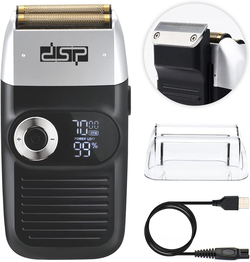DSP Electric Razor for Men Bald Shavers for Men 2 in 1 Double Shaver for Men with 2 Foil Head Rechargeable Barber Shaver with Precision Trimmer 3Speed Shaver with LED Digital Display Black