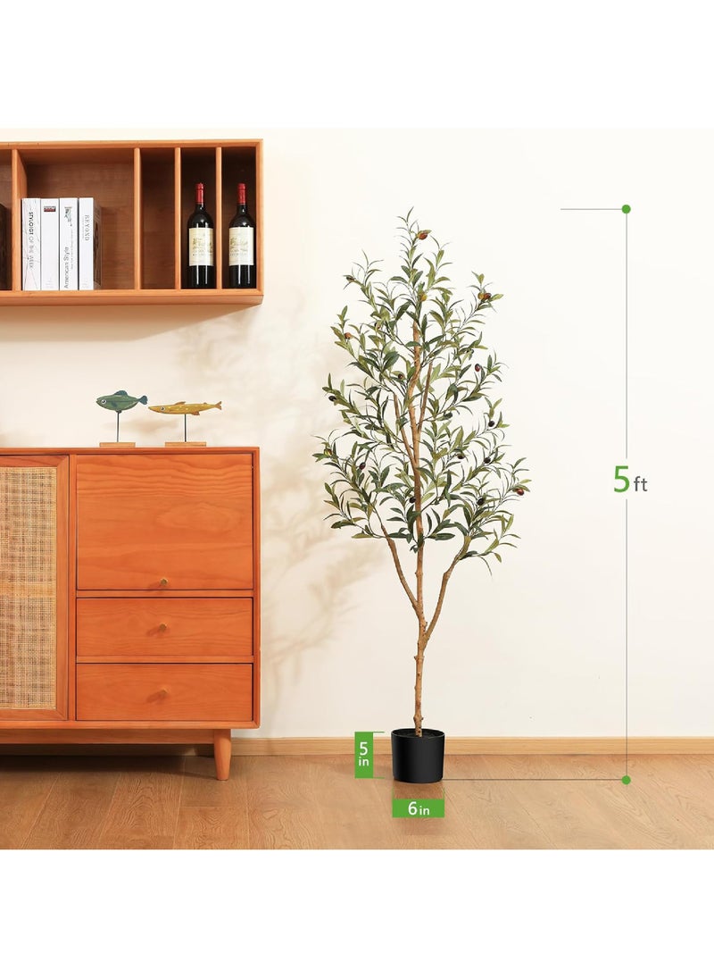 Rock Pow Artificial Olive Tree 5FT Tall Faux Silk Plant for Home Office Decor Indoor Fake Potted Tree with Natural Wood Trunk and Lifelike Fruits  - Image 4