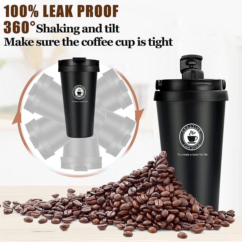 SILENCIO Coffee Mug Stainless Steel Tumbler with SpillProof Flip Lid 16 oz Stainless Steel Double Wall Vacuum Insulated Travel Coffee Mug with Handle Portable Thermal Cup with Leak Proof Lid - Image 3