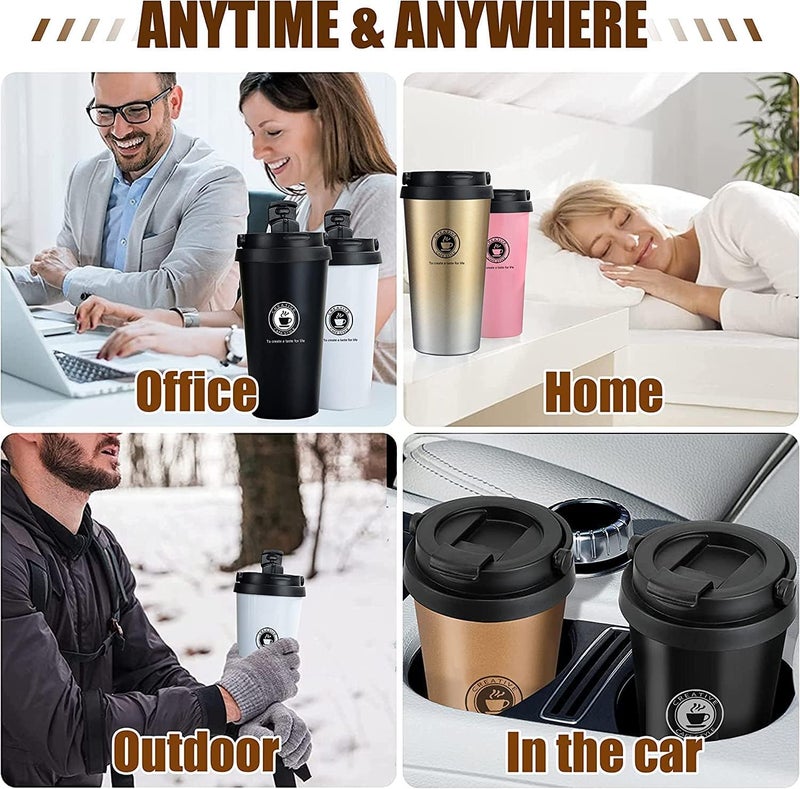SILENCIO Coffee Mug Stainless Steel Tumbler with SpillProof Flip Lid 16 oz Stainless Steel Double Wall Vacuum Insulated Travel Coffee Mug with Handle Portable Thermal Cup with Leak Proof Lid - Image 5