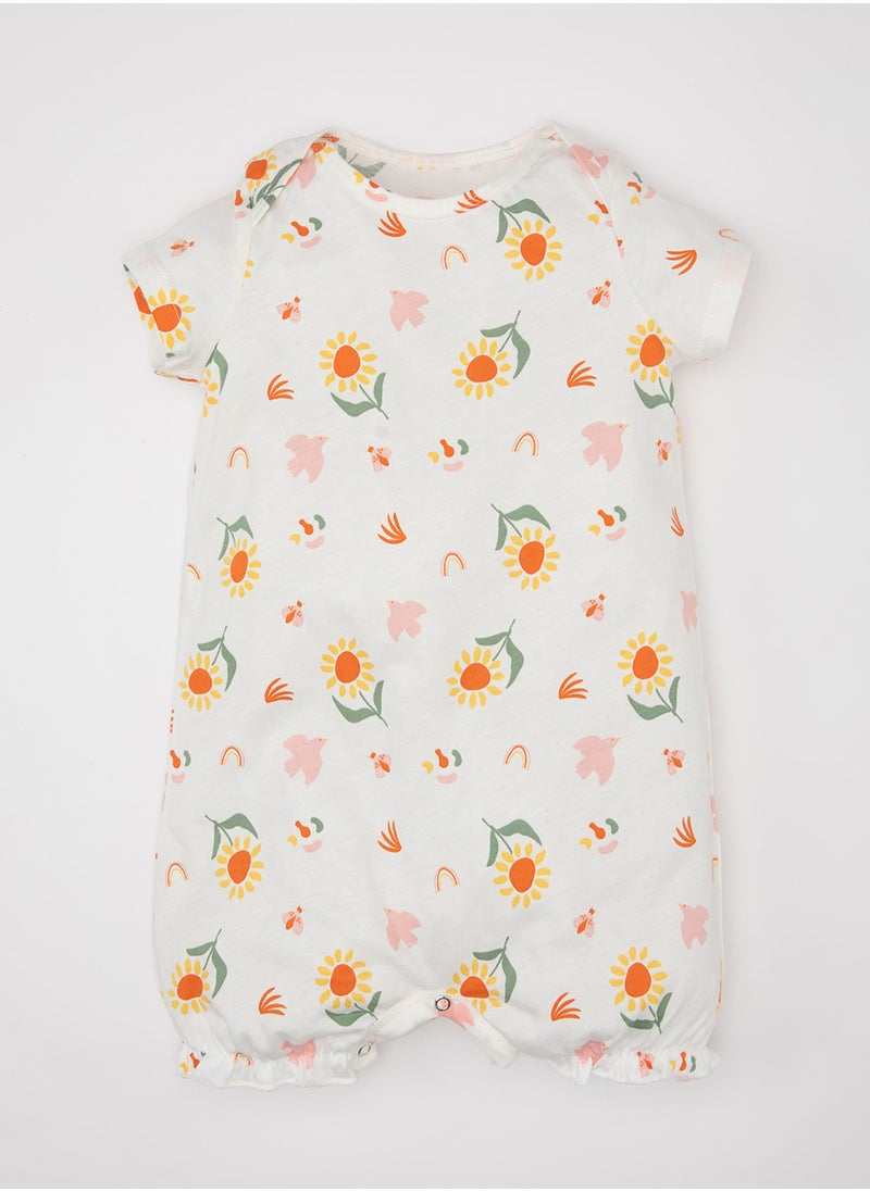 DeFacto Newborn Floral Cotton Short Sleeve Romper  - Image 1