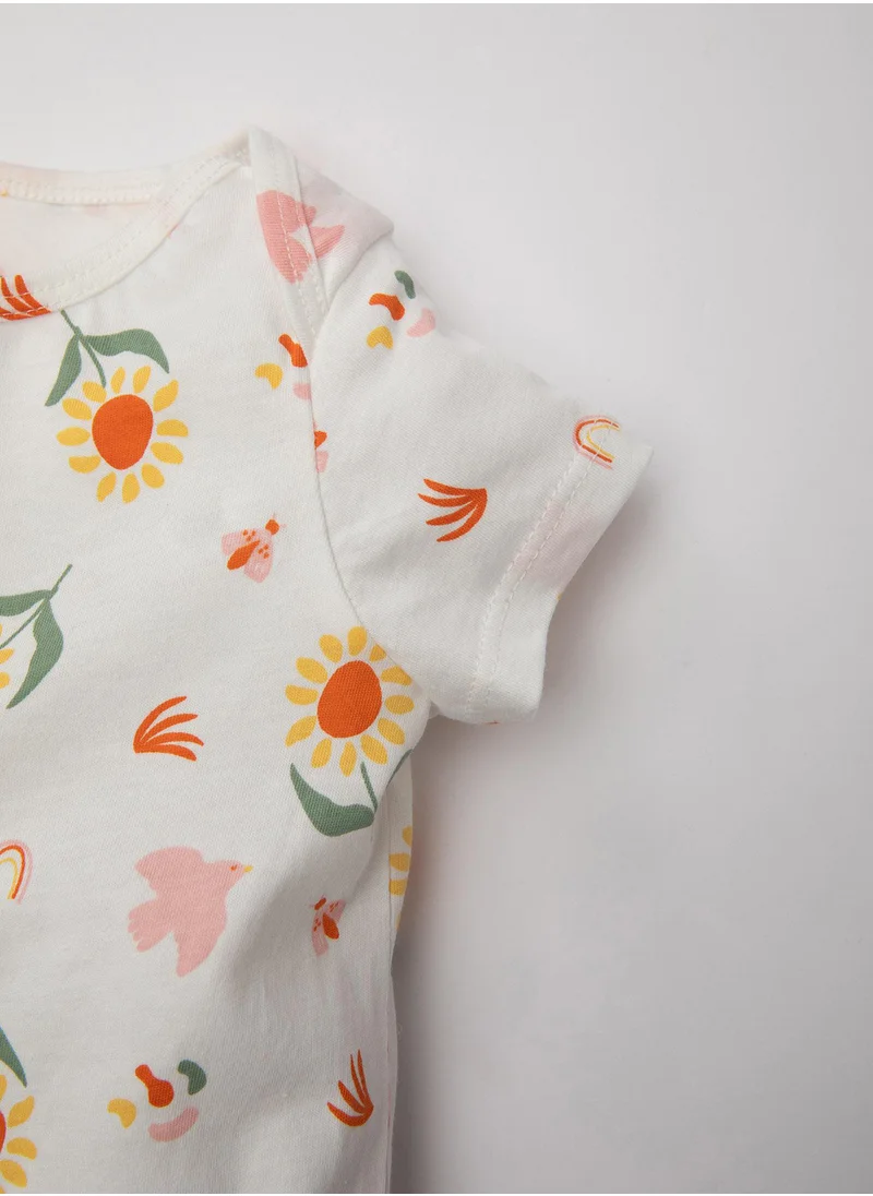 DeFacto Newborn Floral Cotton Short Sleeve Romper