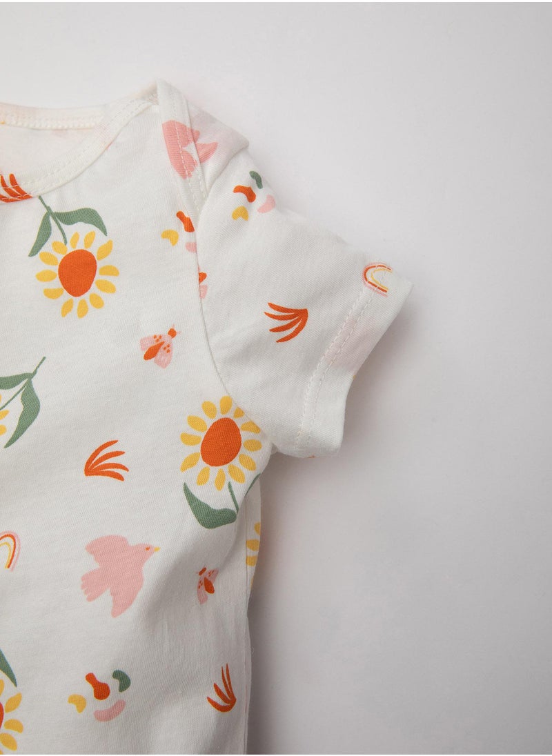 DeFacto Newborn Floral Cotton Short Sleeve Romper  - Image 4