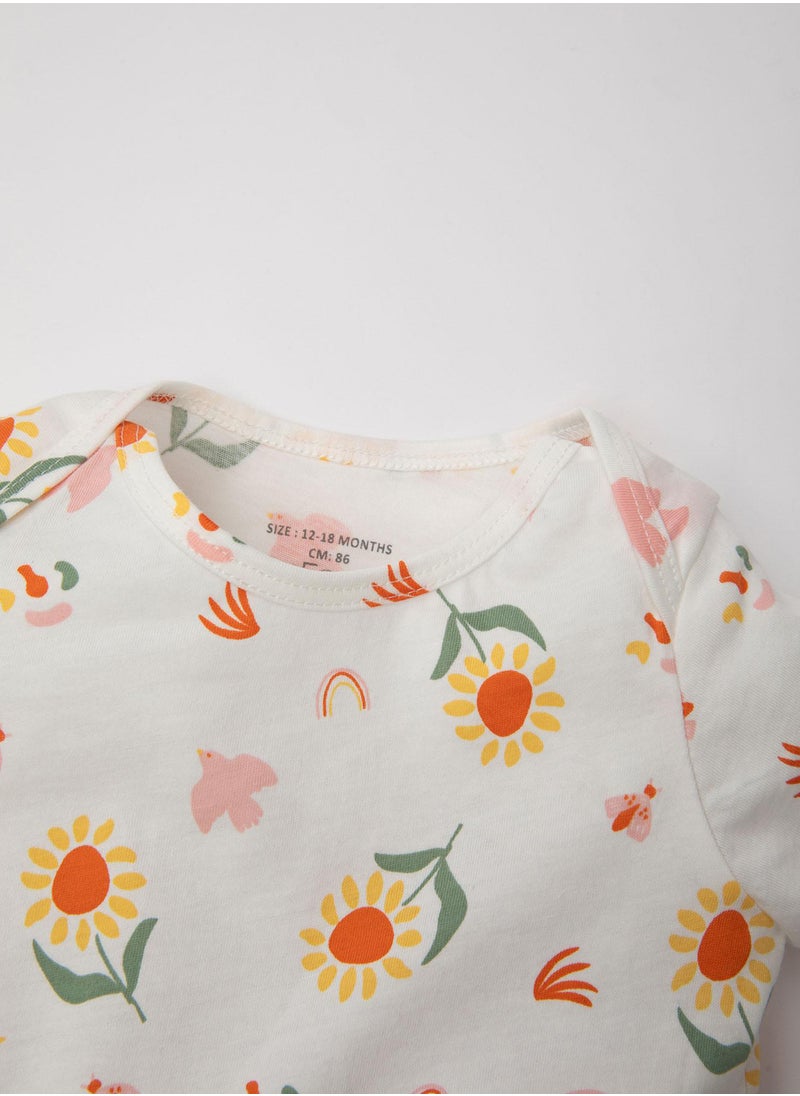 DeFacto Newborn Floral Cotton Short Sleeve Romper  - Image 3