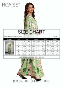 roaiss Women V Neck Long Sleeved  Mid-Rise Midi Dress Floral Pattern Embroidery Front Arabian Robe for Ladies Ramadan Eid al-Adha  - Image 2