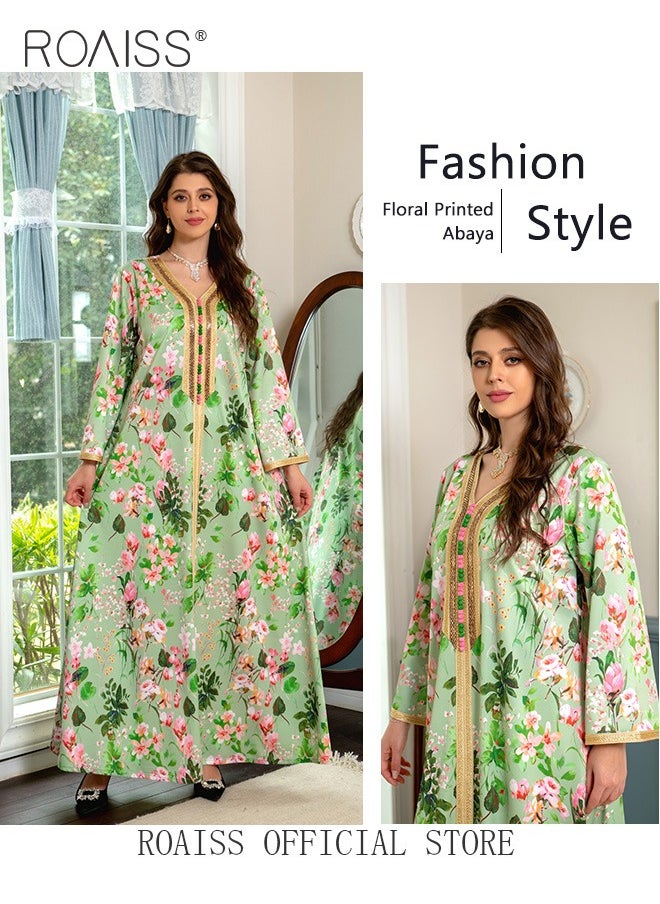 Women V Neck Long Sleeved Dress Floral Pattern Embroidery Front Arabian Robe - pzsku/Z8B03768EB96584FB29F2Z/45/_/1723012330/0297a9f7-6552-4fb0-848c-3d375e0ca925