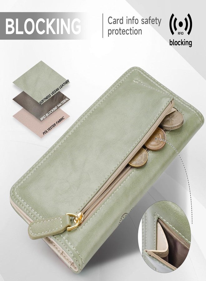 KITEVIUN RFID Wallet Women Ultra Slim Thin Womens Wallet Compact Clutch Long Ladies Wallet for Women GREEN - Image 5