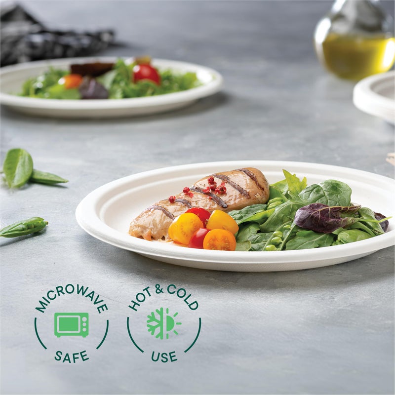 Stack Man 100% Compostable Disposable Paper Plates [125-Pack] - (PFAS-Free) - [10 Inch] Heavy Duty, Eco-Friendly, Biodegradable Bagasse Dinner Plates - Natural Brown 10" Plate by Stack Man (BPI Certified) - Image 3