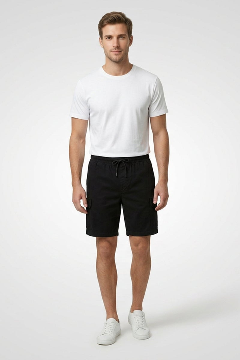 Threadbare Men Plain Cargo Shorts, Black - Image 2