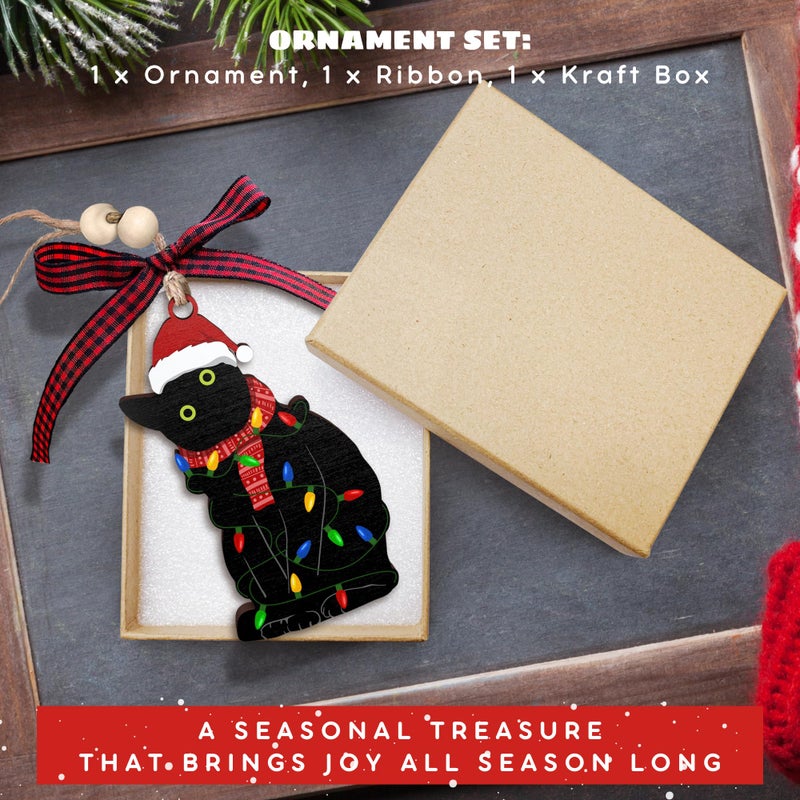 SUCHAGIFT Black Cat Christmas Ornament - Cat Christmas Ornaments  Cat Ornaments - Black Cat Gifts  Black Cat Gifts for Women  Cat Lover Gifts for Women  Funny Cat Gifts for Women - Wood Black Cat Ornament - Image 3