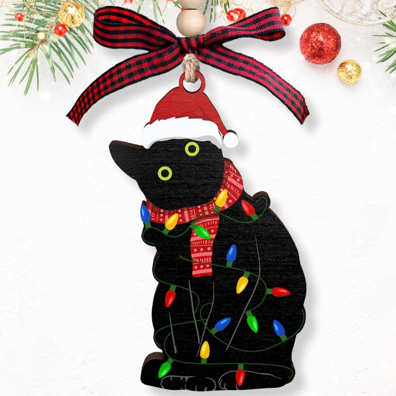 SUCHAGIFT Black Cat Christmas Ornament - Cat Christmas Ornaments  Cat Ornaments - Black Cat Gifts  Black Cat Gifts for Women  Cat Lover Gifts for Women  Funny Cat Gifts for Women - Wood Black Cat Ornament - Image 1
