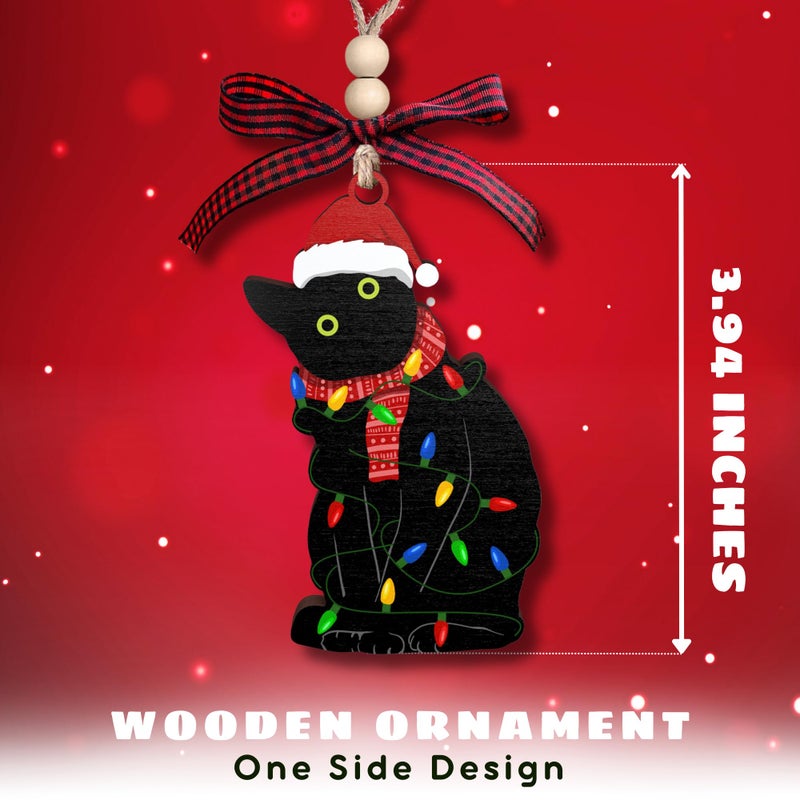 SUCHAGIFT Black Cat Christmas Ornament - Cat Christmas Ornaments  Cat Ornaments - Black Cat Gifts  Black Cat Gifts for Women  Cat Lover Gifts for Women  Funny Cat Gifts for Women - Wood Black Cat Ornament - Image 2
