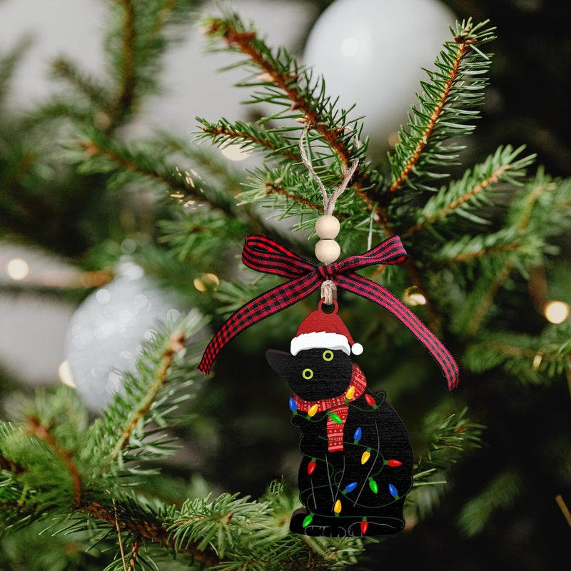 SUCHAGIFT Black Cat Christmas Ornament - Cat Christmas Ornaments  Cat Ornaments - Black Cat Gifts  Black Cat Gifts for Women  Cat Lover Gifts for Women  Funny Cat Gifts for Women - Wood Black Cat Ornament - Image 5
