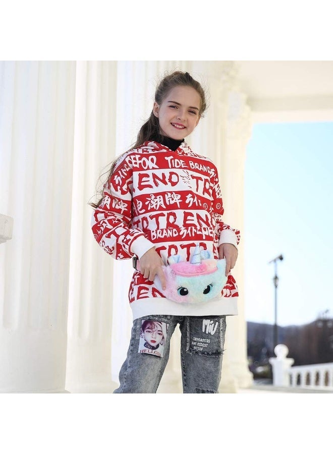 Unicorn Plush Kids Bum Bag – Lightweight Unicorn Fanny Pack, Crossbody Chest & Waist Bag with Zipper for Girls – Pink - Image 3