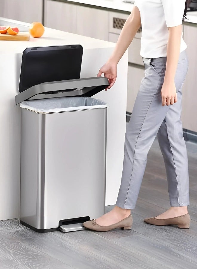 EKO COZY SERIES | 45L Step Trash Bin | Brushed Stainless Steel Finish | Soft-Closing Lid | Fingerprint-Resistant | Versatile Waste Solution for Homes, Offices & Communal Areas | Durable, Elegant Design for Easy Waste Disposal  - Image 2
