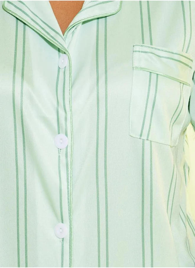 Take Two Stripe Print Short Sleeve Shirt & Pyjama Set