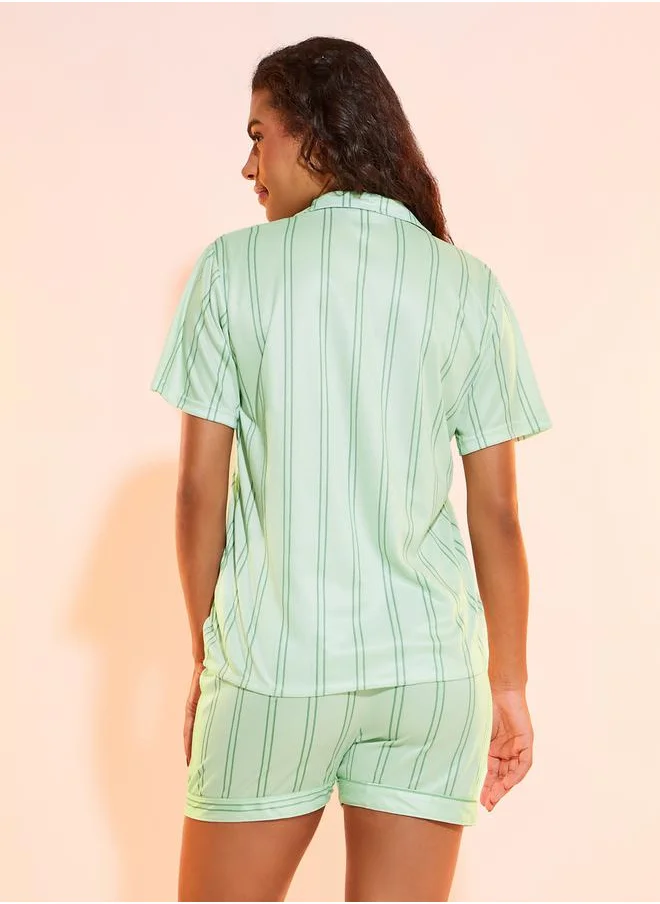 Take Two Stripe Print Short Sleeve Shirt & Pyjama Set