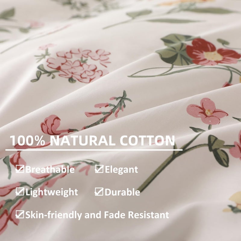 OAITE Duvet Cover Queen Size - 100% Cotton Comforter Cover Floral Duvet Cover Sets 3-PC, Breathable Duvet Cover with Zipper Closure & Corner Ties - Image 5