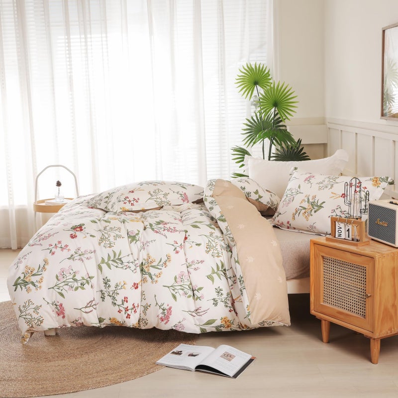 OAITE Duvet Cover Queen Size - 100% Cotton Comforter Cover Floral Duvet Cover Sets 3-PC, Breathable Duvet Cover with Zipper Closure & Corner Ties - Image 4