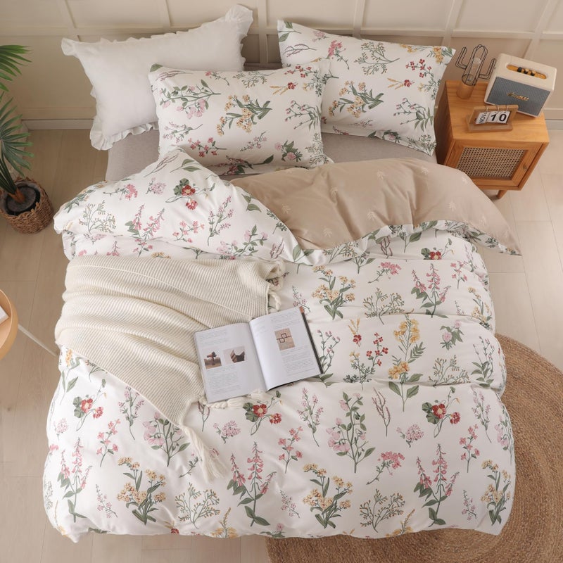 OAITE Duvet Cover Queen Size - 100% Cotton Comforter Cover Floral Duvet Cover Sets 3-PC, Breathable Duvet Cover with Zipper Closure & Corner Ties - Image 2