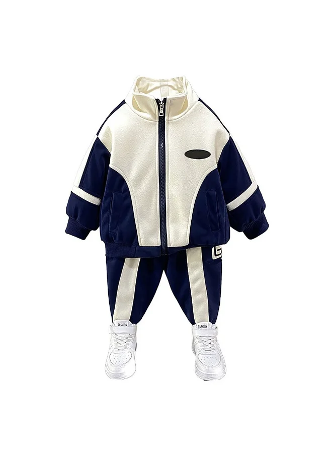 صندوق المفاجآت الصغيرة Casual Navy & Cream 2Pcs Track Suit Set For Boys,Kids & Tweens-4-5Y