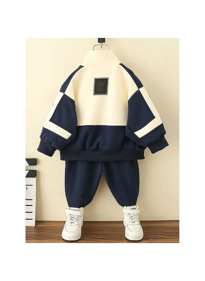 LITTLE SURPRISE BOX Casual Navy & Cream 2Pcs Track Suit Set For Boys,Kids & Tweens-4-5Y