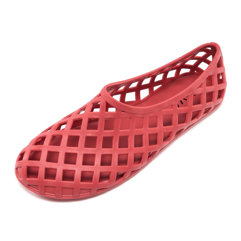 HEVA Jelly Mesh Flats for Womens Closed Toe Beach Slip On Summer Sandals Lightweight Clear Hollow Shoes(8 M US Red) - Image 5