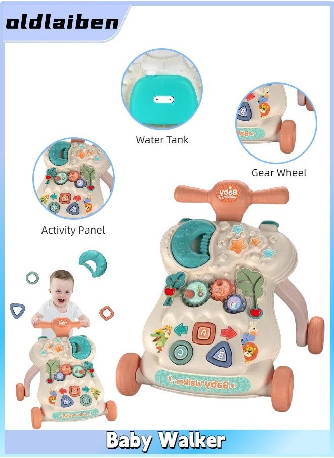 oldlaiben 2-In-1 Baby Walker, Baby Push Walker with Educational Play Learning Panel, Baby Push Walkers, Multifunctional Sit-To-Stand Early Educational Child Activity Center, Musical Stroller Toy for Toddlers & Preschoolers, For 6-18 Months Baby Boys Girls（Red）  - Image 1