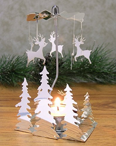 BANBERRY DESIGNS Spinning Reindeer Christmas Candle Holder Hanging Charms Spin When The Tealight Candle is Burning Christmas Trees Scandinavian Design Holiday Candle Holder Measures 6 x 35