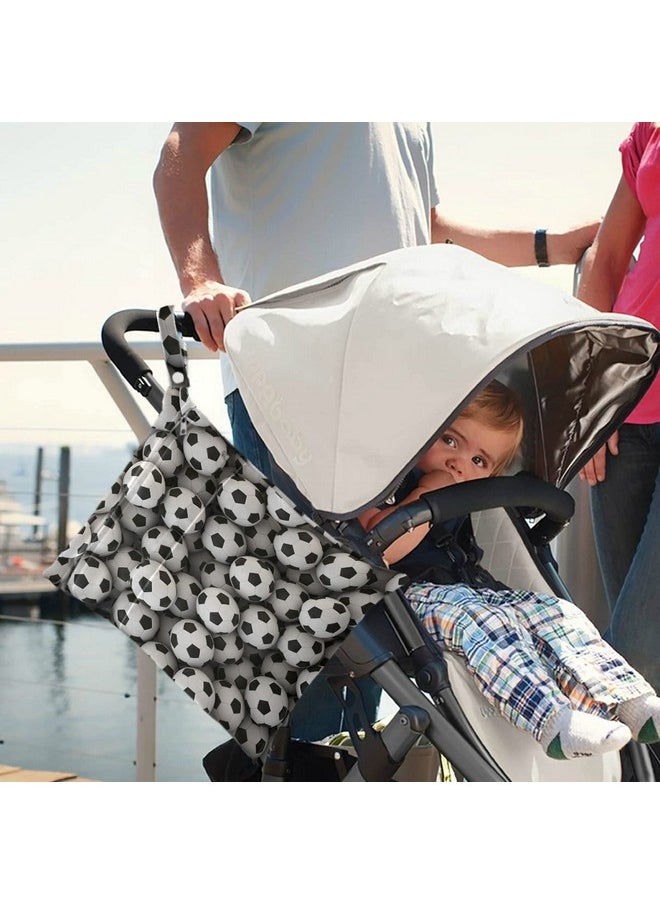 visesunny Soccer Ball 3D Print 2Pcs Wet Bag With Zippered Pockets Washable Reusable Roomy Diaper Bag For Travel Beach Daycare Stroller Diapers Dirty Gym Clothes Wet Swimsuits Toiletries  - Image 3