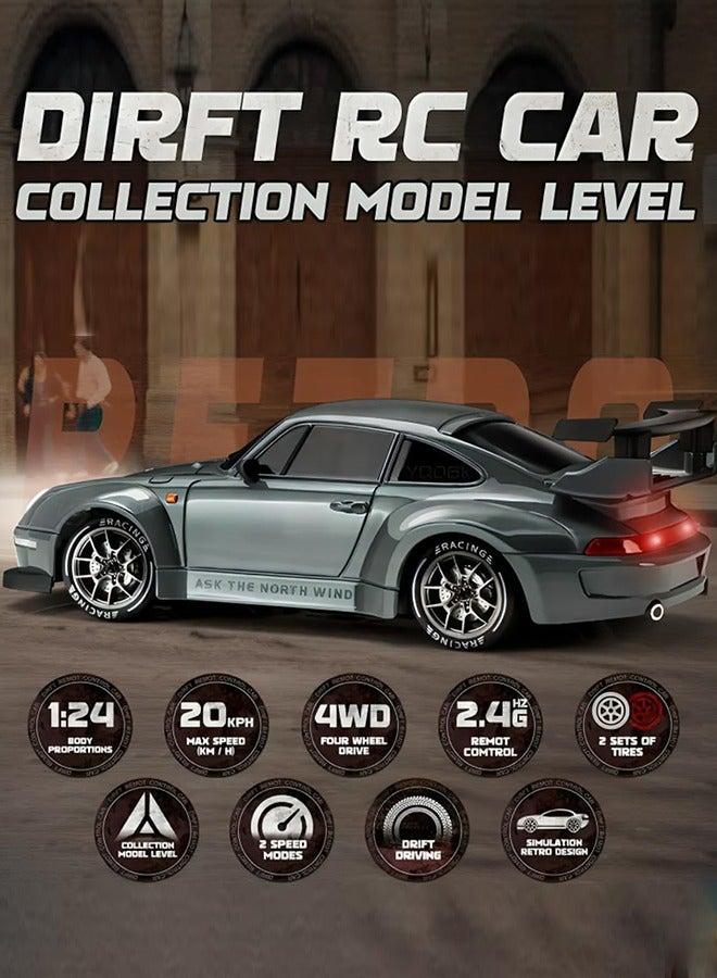 Drift RC Car 1:24 Scale – 4WD High-Speed Remote Control Racing Car with Flashing Lights, Dual Tires, USB Charging,Racing Car Toys for Boys Girls Kids Adults - Image 3