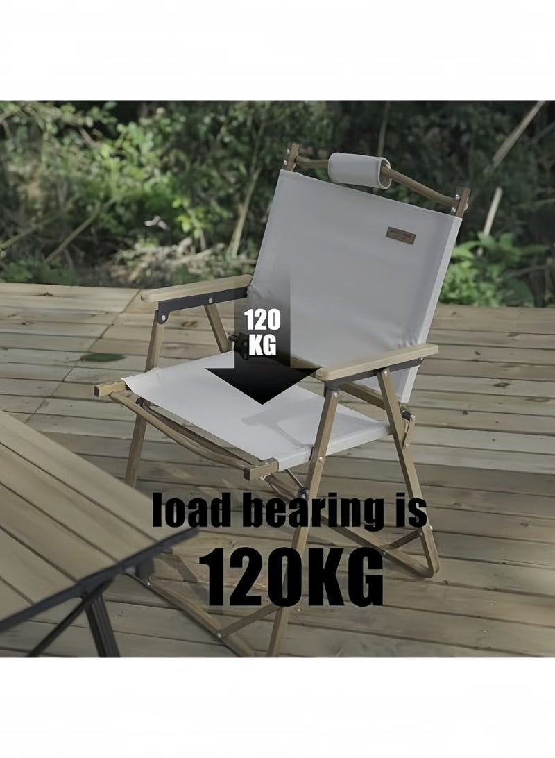 Ultralight Folding Camping Chair with Premium Wooden Handles - Heavy Duty Aluminum Bracket Stable Collapsible Compact Backpacking Chair for Hiking, Fishing, Picnic, Travel - Khaki - Image 1