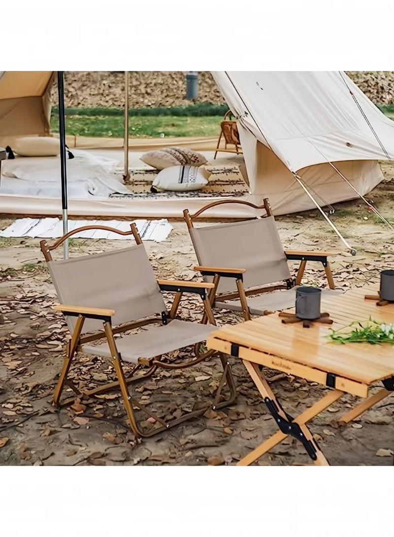Ultralight Folding Camping Chair with Premium Wooden Handles - Heavy Duty Aluminum Bracket Stable Collapsible Compact Backpacking Chair for Hiking, Fishing, Picnic, Travel - Khaki - Image 2