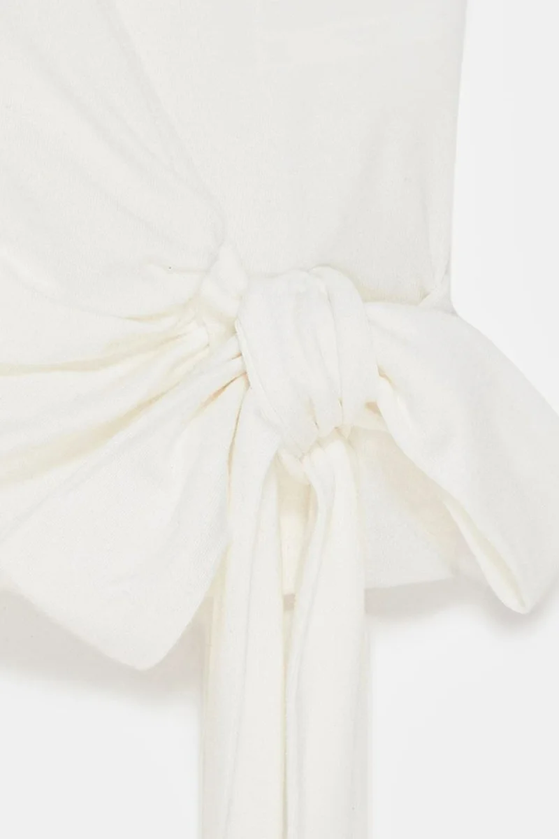 Dilvin Dusty White DILVIN Crop Wrap Blouse With Tie Detail for Women | Best Price UAE