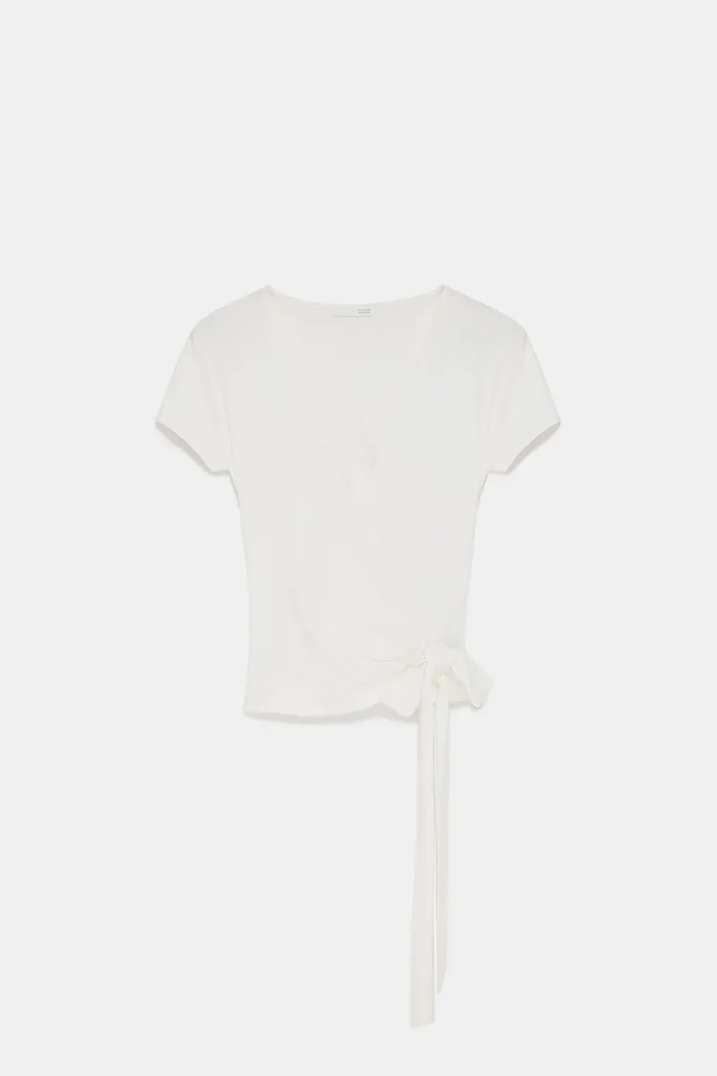 Dilvin Dusty White DILVIN Crop Wrap Blouse With Tie Detail for Women | Best Price UAE