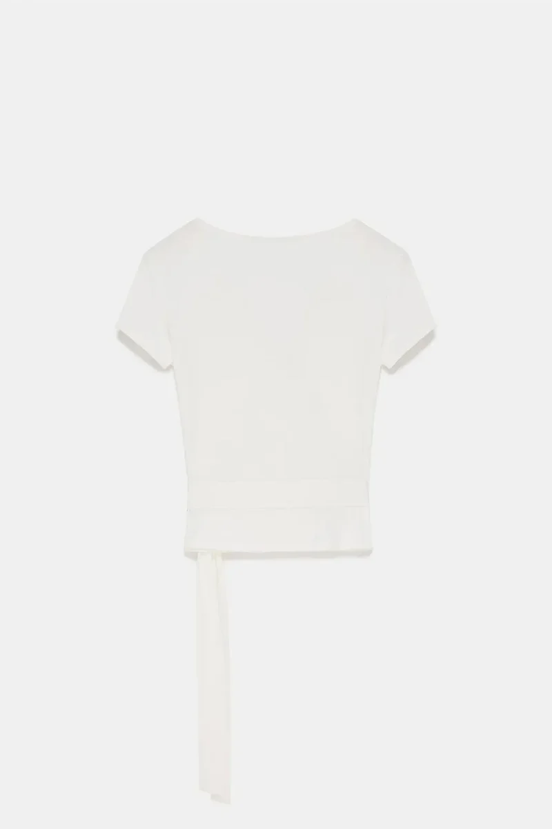 Dilvin Dusty White DILVIN Crop Wrap Blouse With Tie Detail for Women | Best Price UAE