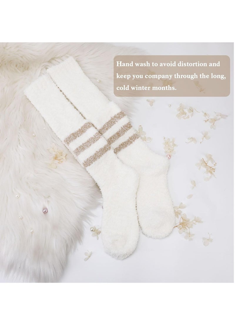 Excefore 2 Pairs Knee High Socks Coral Velvet for Women Stocking, Thigh Long Striped Winter Classic - Image 2