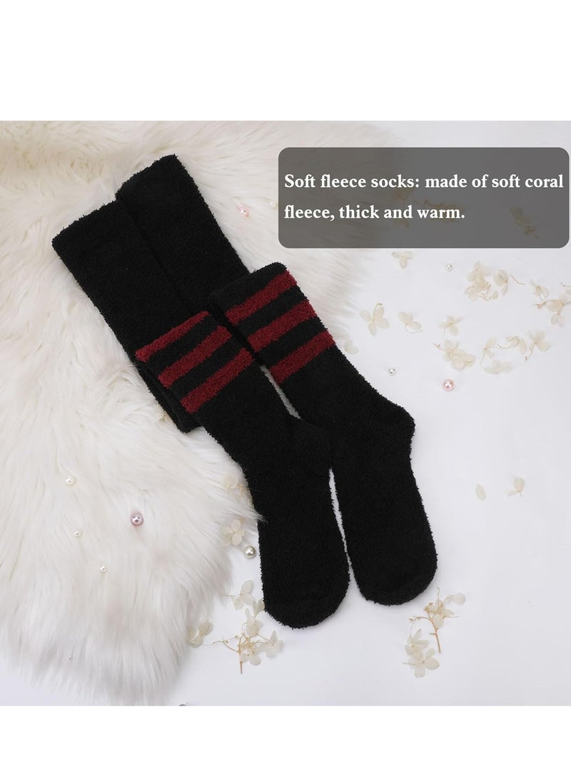 Excefore 2 Pairs Knee High Socks Coral Velvet for Women Stocking, Thigh Long Striped Winter Classic - Image 4