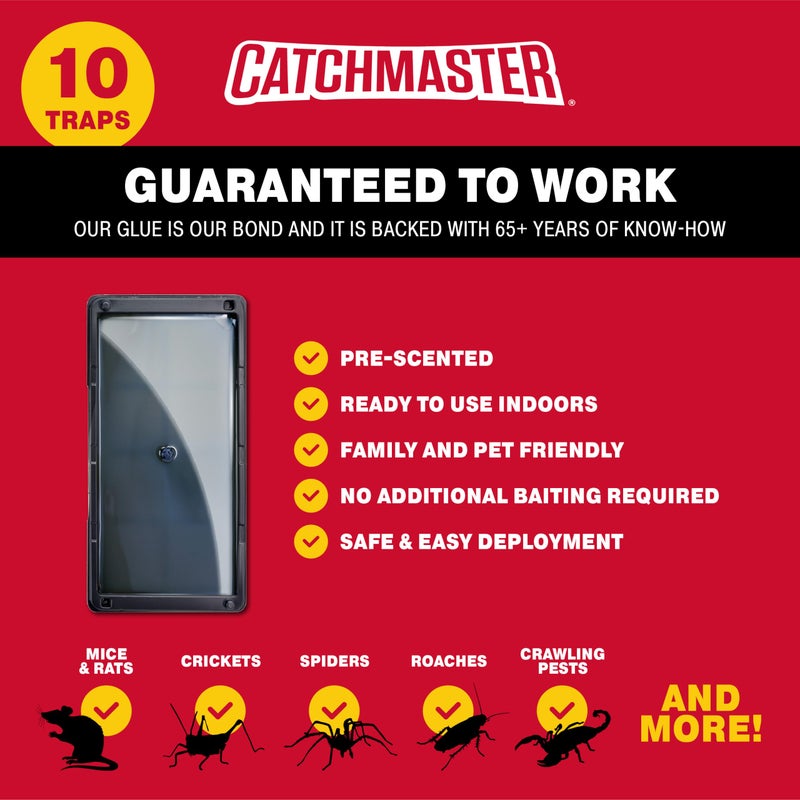 Catchmaster فخاخ الفئران اللاصقة من كاتشماستر داخل المنزل 10PK، فخاخ بالجملة للفئران والجرذان، صواني بلاستيكية لاصقة مسبقة الطعم للاستخدام داخل المنزل، فخاخ للثعابين والسحالي والحشرات والعناكب، آمنة للحيوانات الأليفة للتحكم في الآفات - Image 3