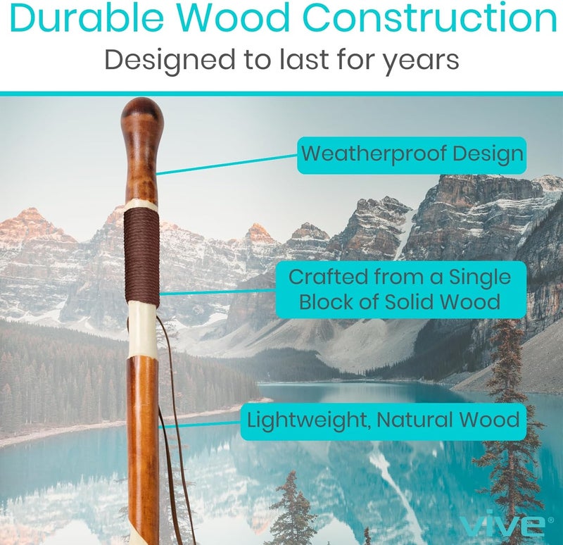 Vive Wooden Walking Stick  Willow Cane for Seniors Hiking  Balance  Heavy Duty Carved Twisted Wood Sticks for Men  Women  Stylish Support Pole for Outdoor Trekking  Weight Bearing - Image 3