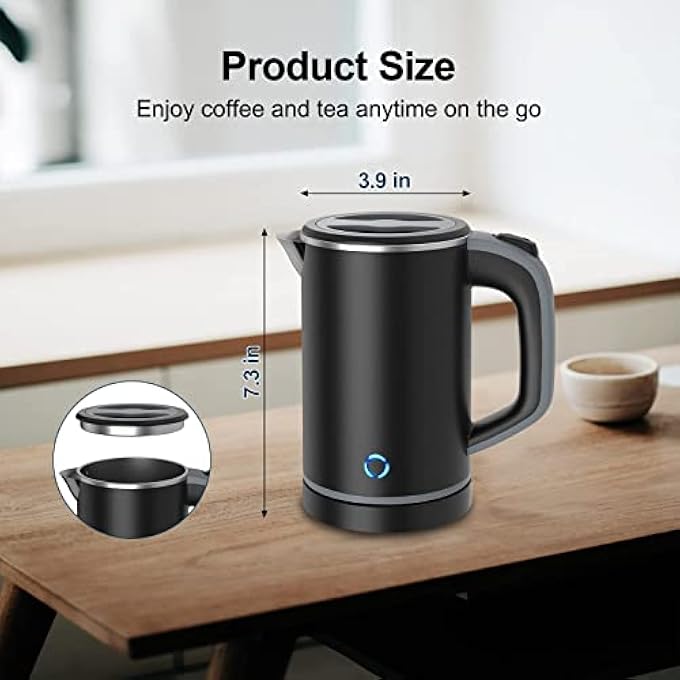MAKINGTEC Small Electric Kettle Travel Mini Hot Water Boiler Heater 304 Stainless Steel 08L Portable Electric Kettles Or Boiling Water With Auto ShutOff For Camping Travel Office 08 Liters - Image 2